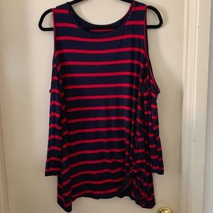 Women’s 3/4 open shoulder sleeved striped blouse